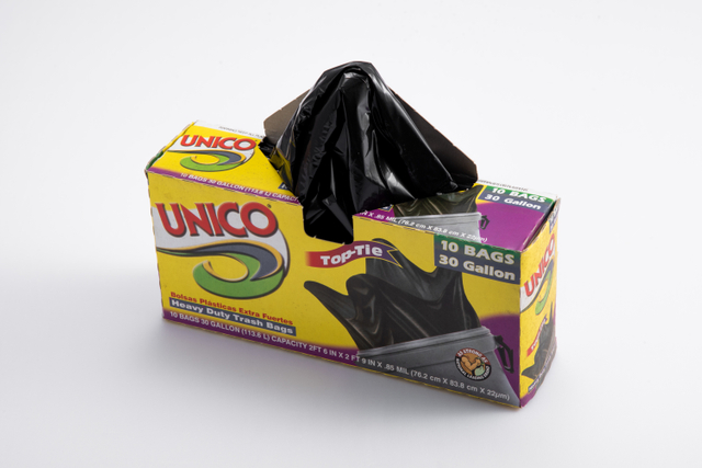 Black flat garbage bag on roll